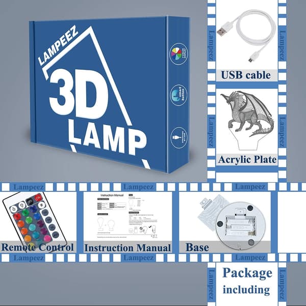 3D Lampe Drage Natlys 3D Illusion lampe til Børn, 16 Farver