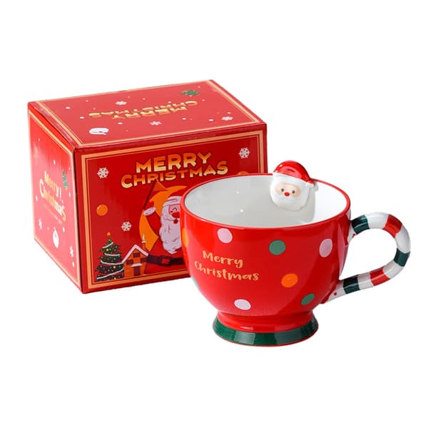 16,5 oz julmugg i keramik med tomte, röd stor frukostmugg red