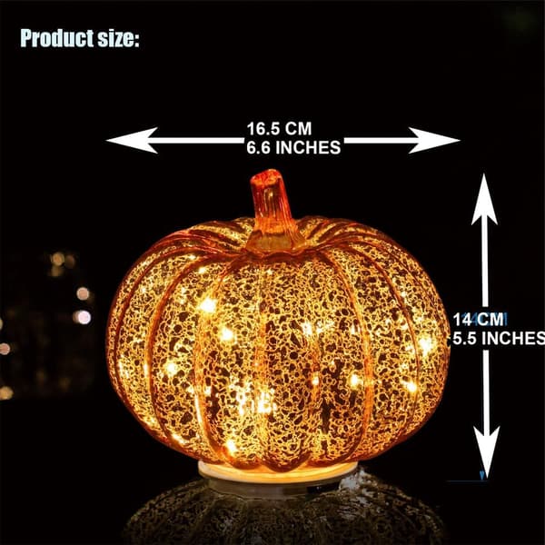 Græskar LED-lys i guld krakeleret glas med timer – Indendørs/Udendørs efterårs- og Halloween-fest midtpunkt Fat Pumpkin Shape
