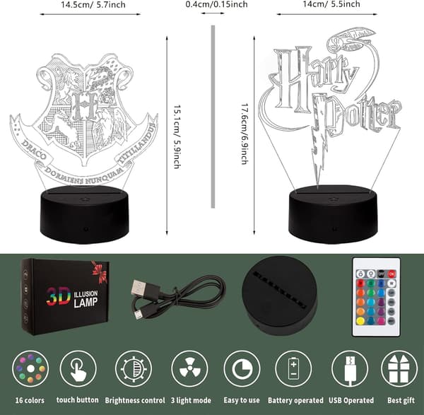 3D Natlampe Harry Potter Illusionslampe Farveskiftende LED