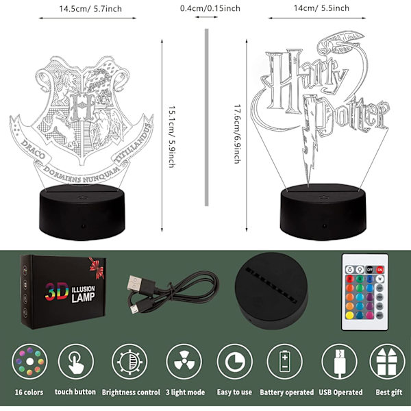 3D nattlampa Harry Potter Illusion Lamp Färgförändrande LED