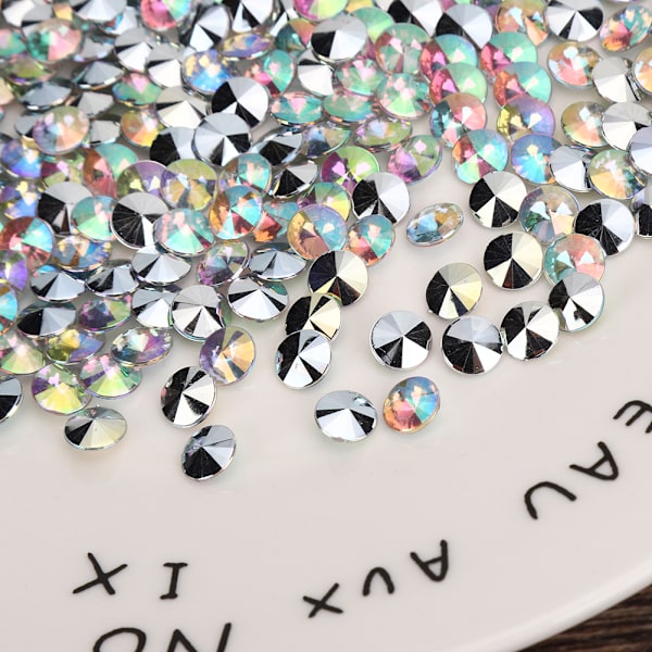 1000 st 8 mm strass silverpläterad botten akryldiamant för bröllop DIY nagelskönhetsdekoration AB färgglad