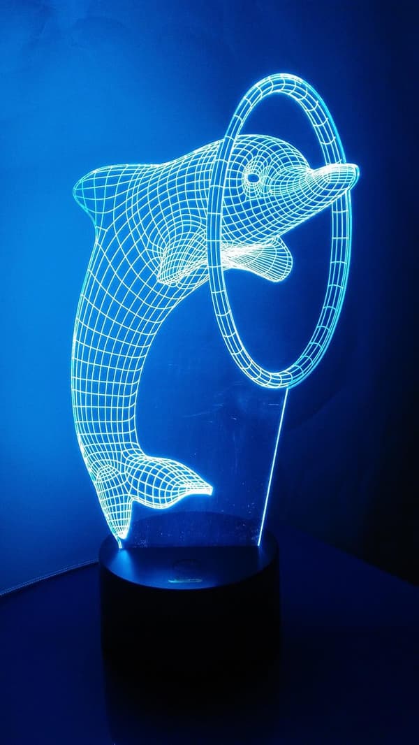 Dolphin 3D Natlys LED Illusion Lampe Sengelampe Bordlampe