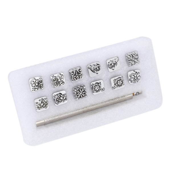 12 stämpelverktyg Tang-dynastin blomdesign DIY grönsaksläderstämpel 1 st handtag