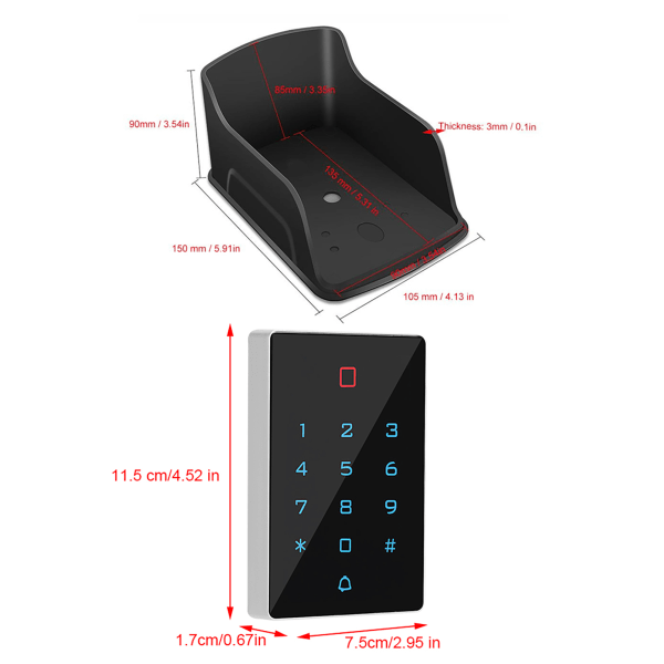 T12 Touch-tastatur-tilgangskontrollmaskin med vanntett deksel og 10 STK-kortetiketter