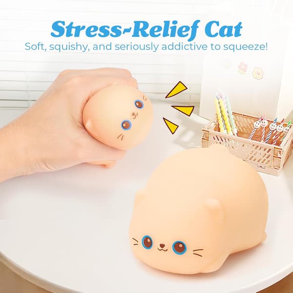 Søde Katte Squishy Stressbolde, Strækbare Dej Squishy Fidget Legetøj til Angstlindring, Bløde Sensoriske Klemmebolde, Klasseværelsespræmier & Cat