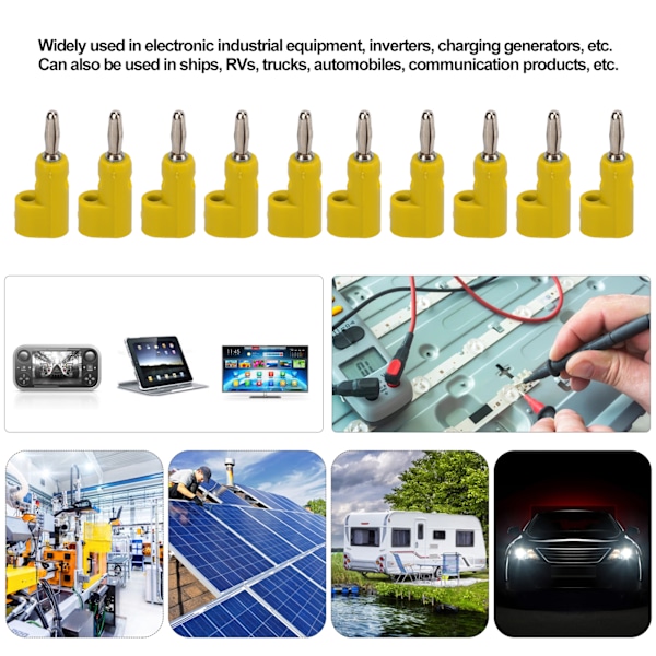 10 st/set 4 mm lödfria banankontakter stapelbara öppna skruvar 30 V AC-60 V DC maximalt 26 A för elektronik industriell utrustning Yellow