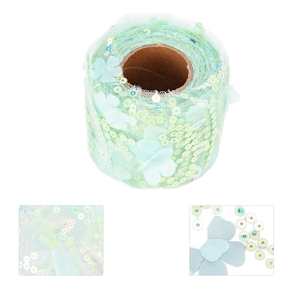Tulle rulle 10 yards broderade paljetter blommor nätband dekorativa hantverkstillbehör grön