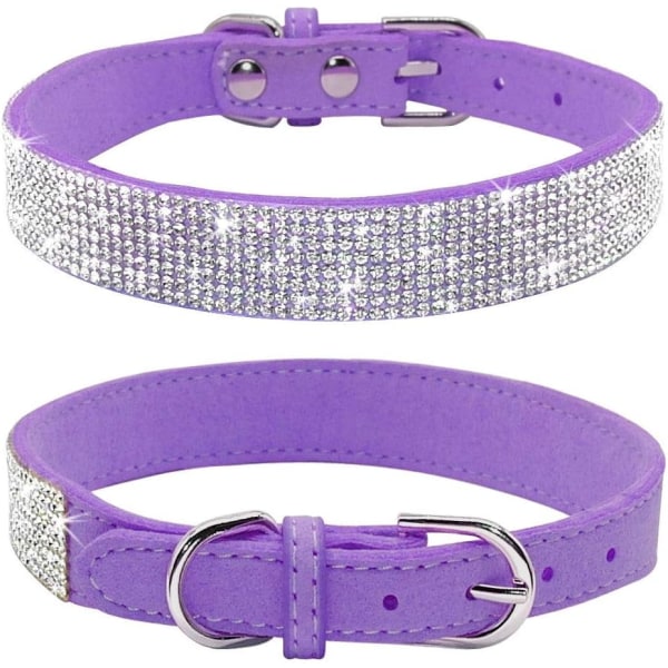 Rhinestone Hundehalsbånd, Sød Blændende Funklende Blødt Ruskind Hunde Kat Rhinestone Halsbånd Krystal Diamant Kæledyr Hundehvalp Halsbånd(Lilla,XXS) Purple XX-Small