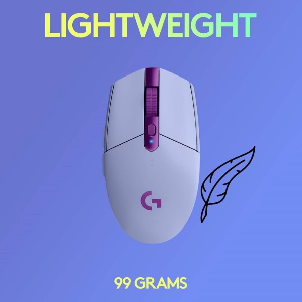 Logitech G304 LIGHTSPEED trådlös spelmus, Hero 12K-sensor, 12 000 DPI, Lättvikt, 6 programmerbara knappar, 250 timmars batteritid, PC/Mac Purple