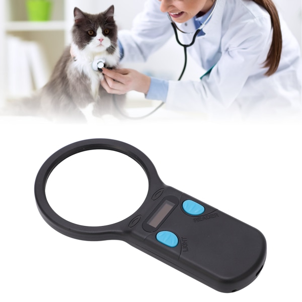Husdjursmikrochipskanner med förstoringsglas LED-ljus Djur RFID-chipläsare för hund katt gris