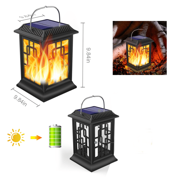 Udendørs solcellelanterner, flakkende flamme solcellelamper Hangi