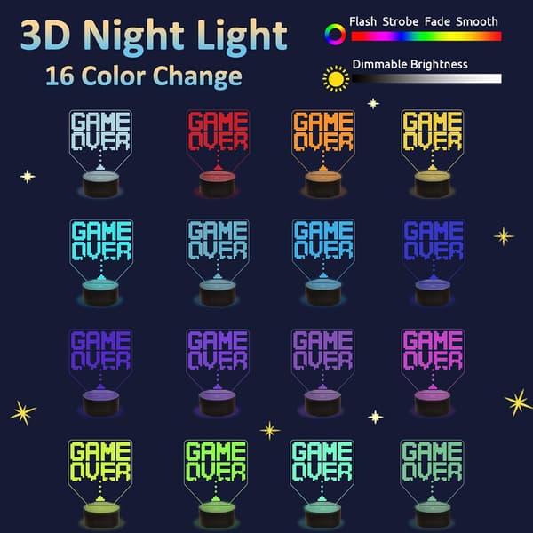 Game Over Pixel Light, Attivolife 3D Illusion Optisk Natlampe