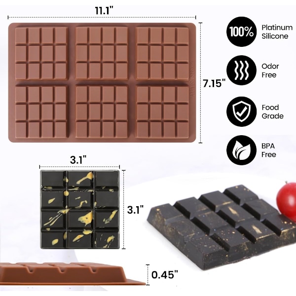 Chokoladebarforme Deep Silikon Bryd-Fra Chokolade Non-Stick Protein og Energibarform Kvadrat Tyk Slikbarform Voks Smelteform 2 Pak