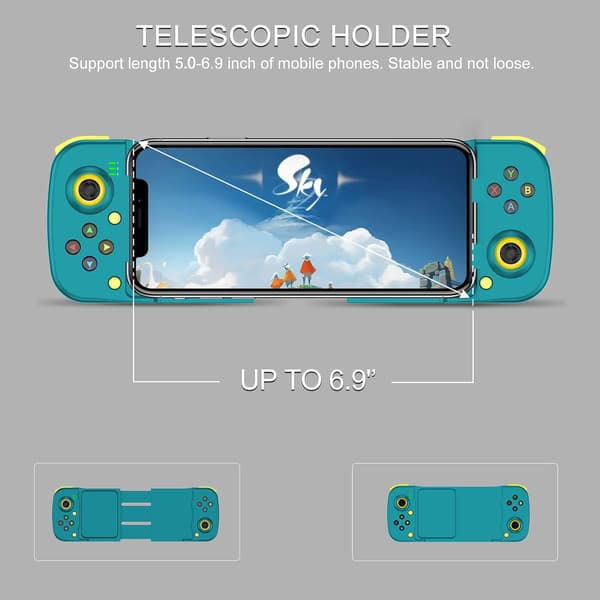 Bluetooth-kontroller for iPhone, Android, direkte avspilling, lav ventetid, telefonkontroller-spillkontroller-joystick for Galaxy S23 S22 S21 20 Ultra, iPhone 14 13 1 Blue