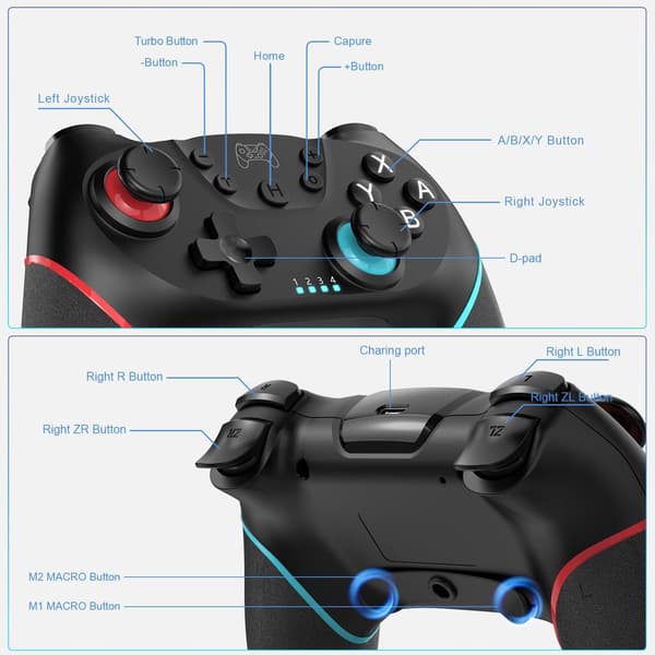Trådløs Pro-kontroller kompatibel med Nintendo Switch, trådløs gamepad joystick med programmerbar funksjon【2023 oppgradert versjon