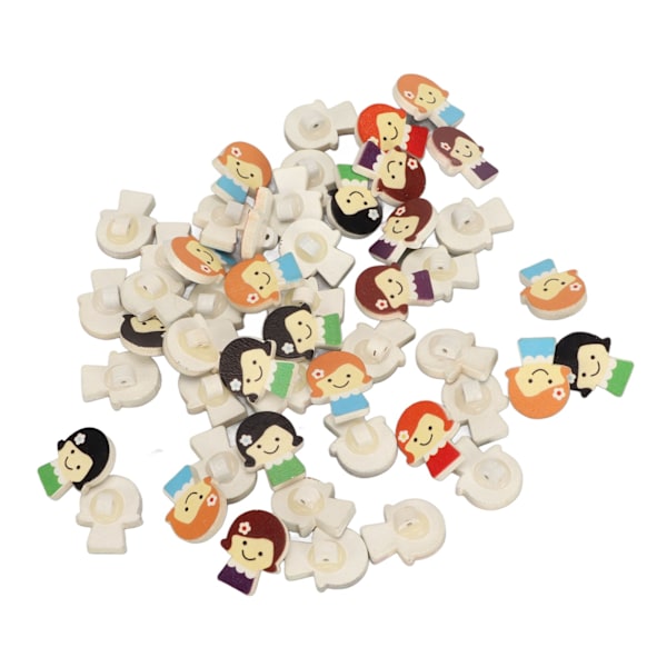 50 stk. Craft Knapper Premium Træ Tegneseriepige Holdbare Lyse Farver Bredt Anvendte Træknapper til Syning DIY