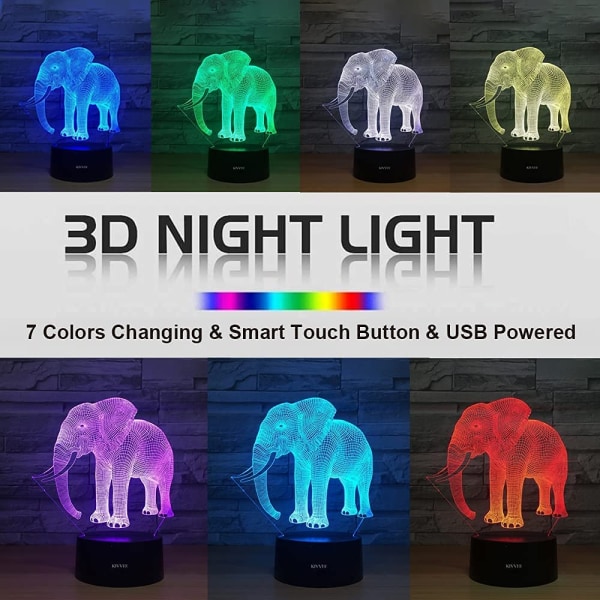 Elefant Visuell 3D Lampe Illusjon 2D Nattelys Jul Jul Festival Bursdag Valentinsdag Elskere Gave