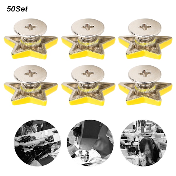 50 sett stjernenieter Stud Skrue Sink Legering Vesker Klær Sko Belter DIY Flat Knapp 12mm Gul