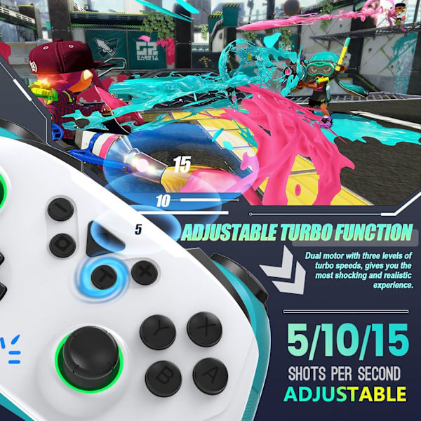 Bryterkontroller, trådløs Pro-kontroller for Nintendo Switch/Lite/OLED, trådløs bryterkontroller med 8 LED-lys/Turbo/Dobbel vibrasjon/6 Gyro Ax Off-white