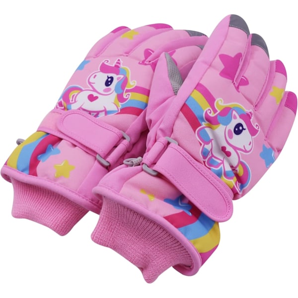Söta Unicorn-Vantar för Barn Vattentäta Vinter Skidvantar Fleecefodrade Snövantar Varma Termiska Vantar för 3-9 Pojkar Flickor Pink M