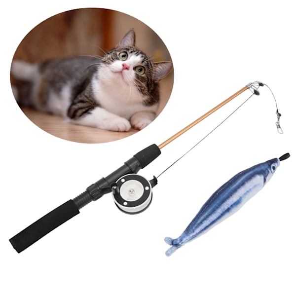 Morsom kattepinner, realistisk, fleksibel, interaktiv trinse, teleskopisk fiskestang, katteleke for katter Saury Fishing Rod