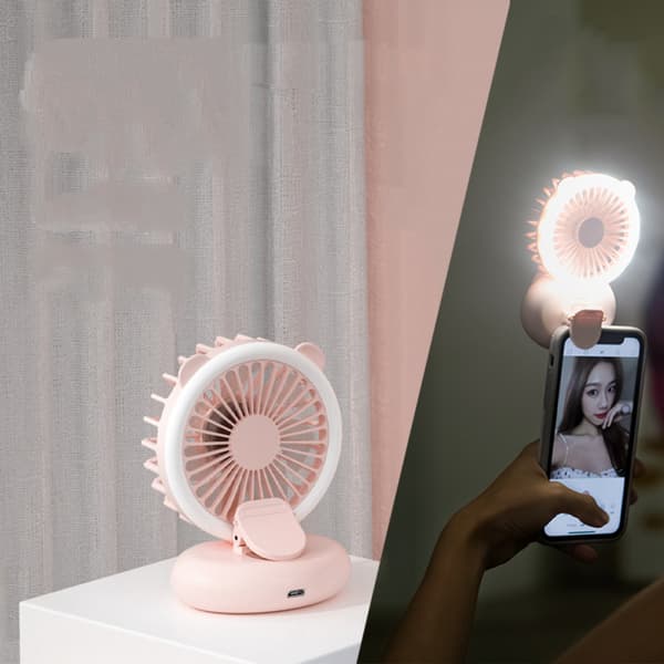 Bærbar USB-ventilator med LED-fyldlys, let, bærbar