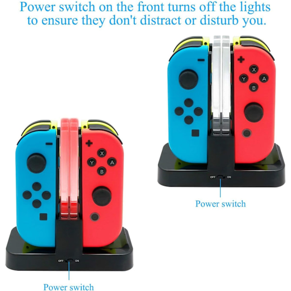 Opladningsdockstation Kompatibel med Pro Controller/til Joy Cons,Oplader Udskiftning til Switch/Switch Lite/Switch OLED med en Type-C Opladningskabel