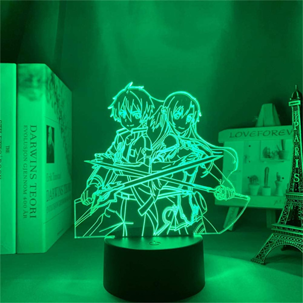 3D LED-nattlampa Anime Kirito och Asuna för sovrumsdekor