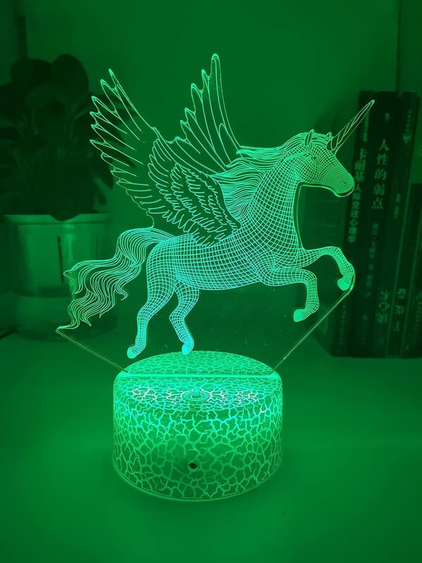 3D Enhjørning Nattlamper, Optisk Illusjon LED Lamper med Fjernkontroll