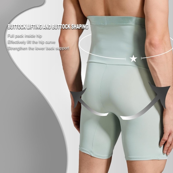 Herre Tummy Control Shorts Høy Midje Underbukse Slankende Shapewear Body Shaper Leg Boxer Briefs Light Green M