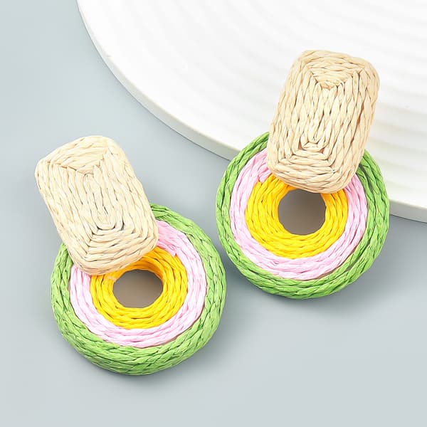 Raffia Runde Dråpe Øredobber, Rattan Hoop Dingle Øre