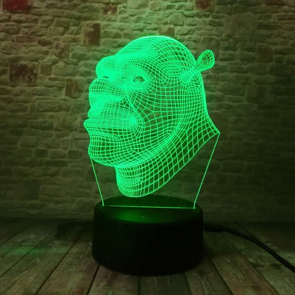 Natlampe Shrek 3D LED Akryl Lampe Hjem Decor Knappen Switch 7 Farver w Fjernbetjening