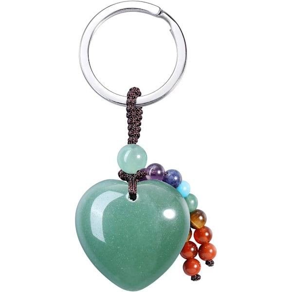 Naturlig krystallhjerte edelsten nøkkelring 7 chakra helbredende stein nøkkelring sjarm for kvinner Green Aventurine