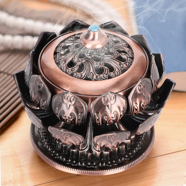 Koppar Rökelsebrännare Retro Lotus Styling med Lock Eldfast Bomull Inomhus Hemmakontor Prydnad