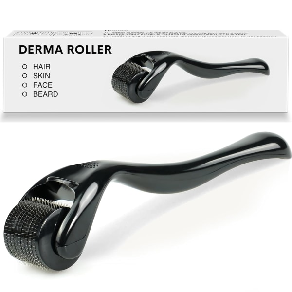 Derma Roller 0,25 mm:n partarulla 540 titaanimikroneulalla, mikroneularulla, sisältää case, henkilökohtaisen käytön mikrodermabrasion Fac:n BLACK
