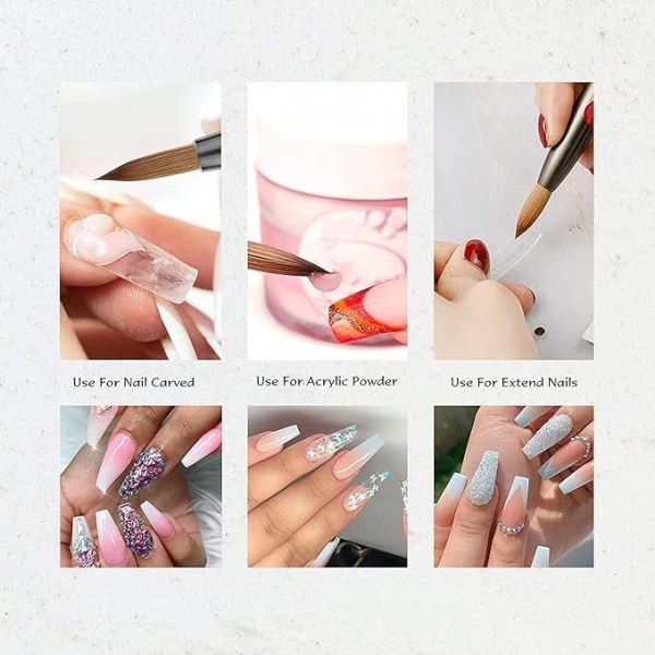 Akryl nagelborste #12 Oval Crimped Sable Akryl borste för naglar Trä nagelkonst borste för akryl applicering Manikyrverktyg