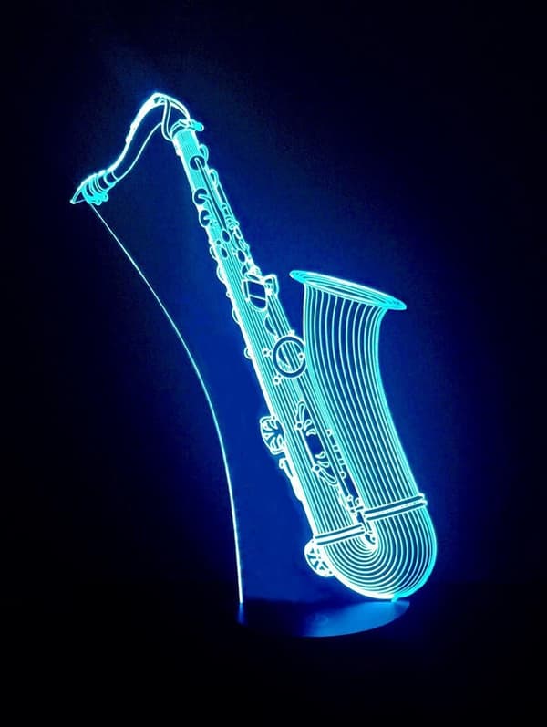 3D Saksofon Nattlys Musikk Note 7 Fargeendring LED Bordlampe