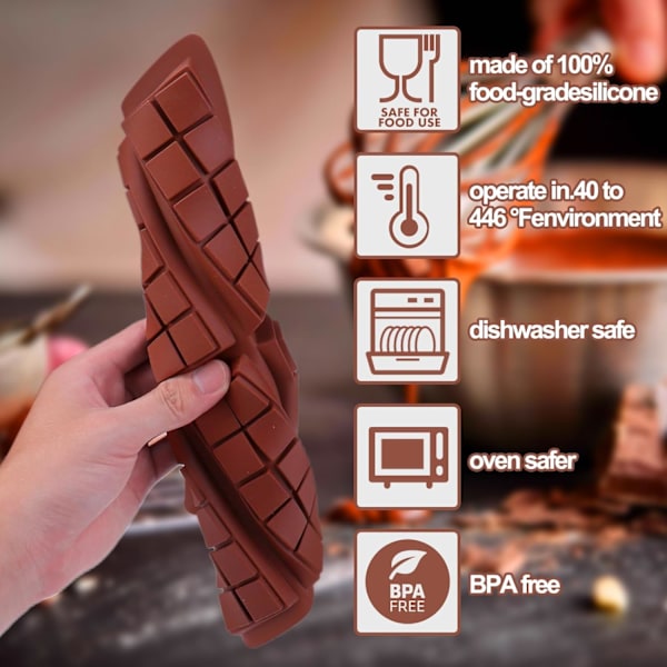Chokoladebarform Dyb, Tyk Silikon Chokoladebarform til Fyldte Barer, Kvadratiske Knafeh Pistacie Chokoladebarforme med 100 stk. Opbevaringsposer Square