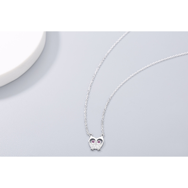 S925 Sterling Silver Lycklig Uggla Kärlek Hjärta Halsband för Kvinnor