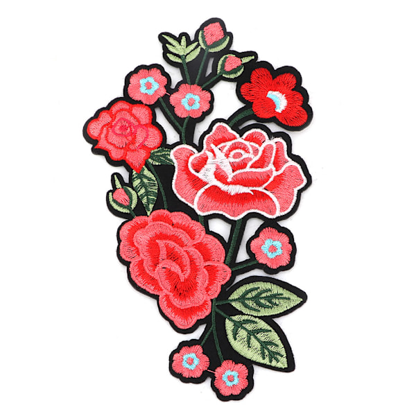 Plommonblomma Ros Broderad Patch DIY Dekoration Tyg Strykjärn Sy Märke Hantverk Tillbehör