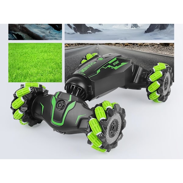 Oppgradert håndgestkontrollert RC Stuntbil med lys, musikk, spraytåke, gestkontrollert transformert bil, 360° spinn, terrengmonstertruck for gutter Green