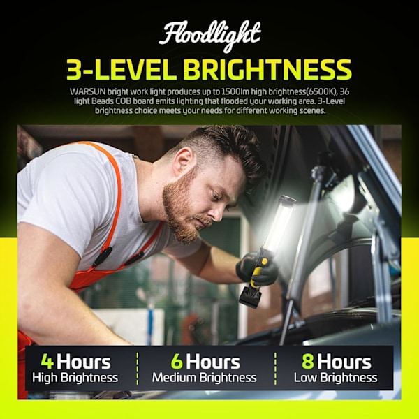 Arbejdslys Genopladelig LED 1500 Lumen Super Lys COB Bærbar Arbejdslys Magnetisk Base og Krog Arbejdslommelygte til Bilreparation Maskine Nød
