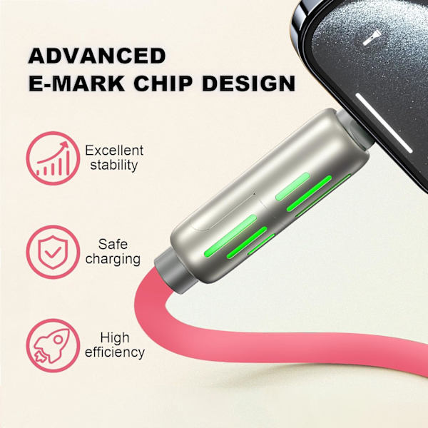 240W 4-i-1 USB-C-kabel, Multiladdare med Andningsljus, PD 5A Multi Snabbladdning & Datasympkronisering Silikon Kompatibel med iPhone Samsung Laptop Pink 1.5m