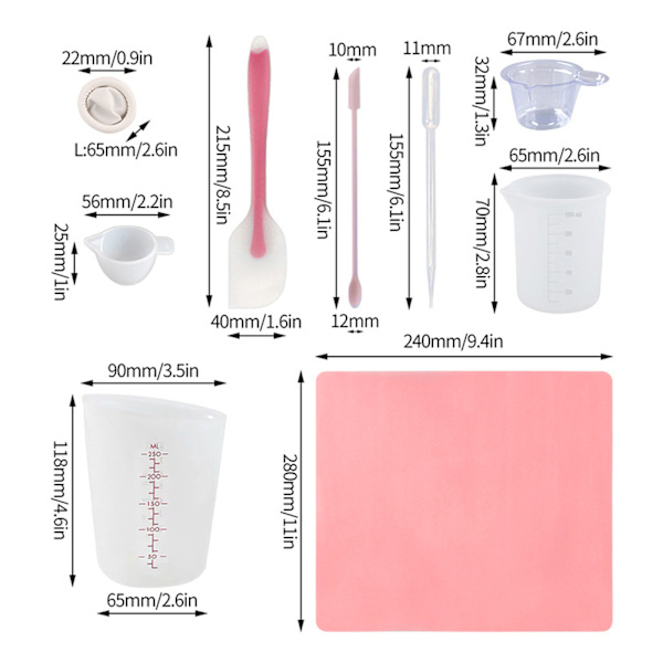 Silikon Målebeger Verktøysett Spatel Fingerhansker Pipetter Epoxy Resin Blanding Verktøysett for Håndverk Verktøysett Pink 32pcs