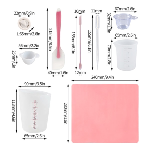 Silikonmätkoppssats Spatel Fingerhandskar Pipetter Epoxihartsblandningsverktygssats för hantverksverktygssats Pink 32pcs