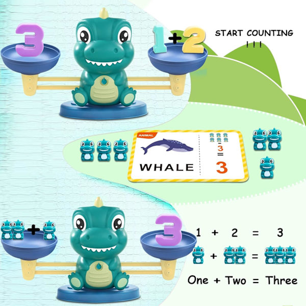 Dinosaur Matematik Balance Legetøj til Drenge og Piger - Montessori Matchende Bogstav Legetøj til Børn, Læringsmæssig Børnehave Førskole Tidlig Læring, Fødselsdagsgave Basic Green