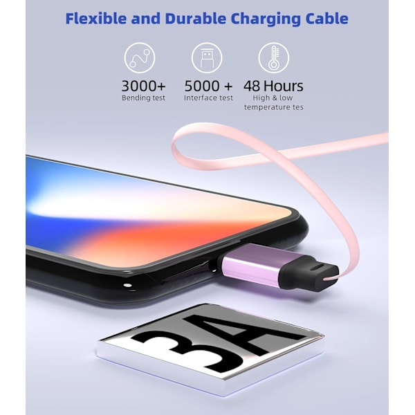3-i-1 Retraktil Laddningskabel [3A, 1m] Multi USB-kabel Snabbladdare för Telefon, Samsung, iPad, Surfplattor, Switch och Mer Pink
