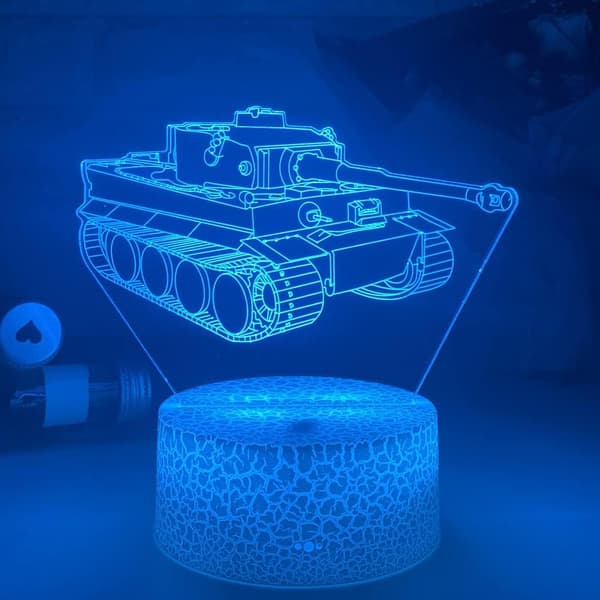 Tiger Tank lampe 3D Illusjon Nattlys, Fjernkontroll Bord