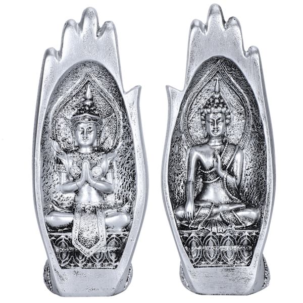 Resin Retro Art Vardagsrum Buddha Statyer Buddhistisk Figur Heminredning PrydnadSilver